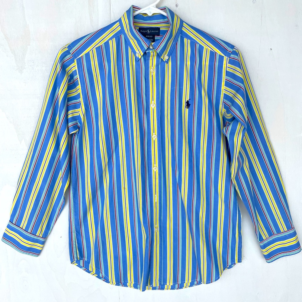 Ralph Lauren boy’s Striped Blue and Yellow button down SZ M (10/12). Luxury.